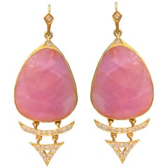 Pink Sapphire and Diamond 18kt Gold Drop Earrings by Lauren Harper