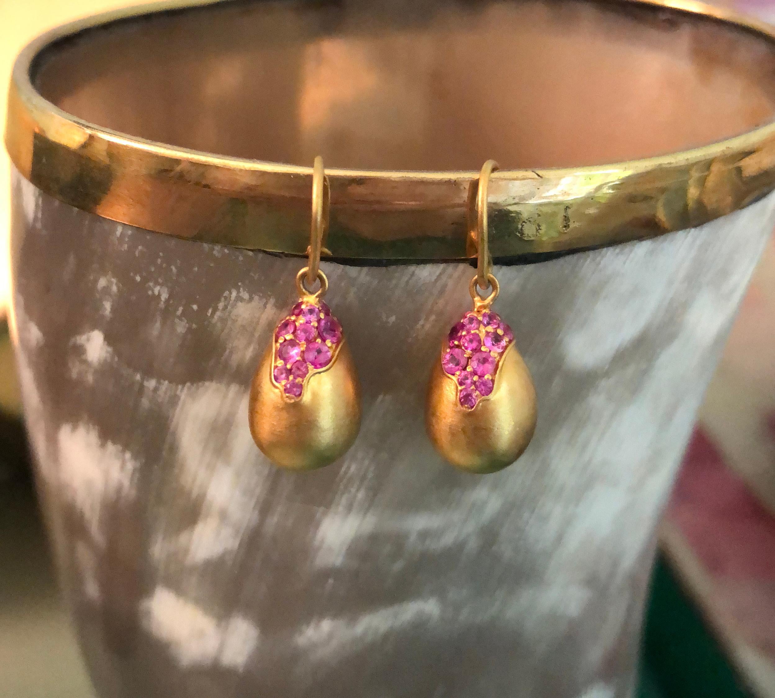 Contemporary Pink Sapphire Gold Drop Earrings by Lauren Harper