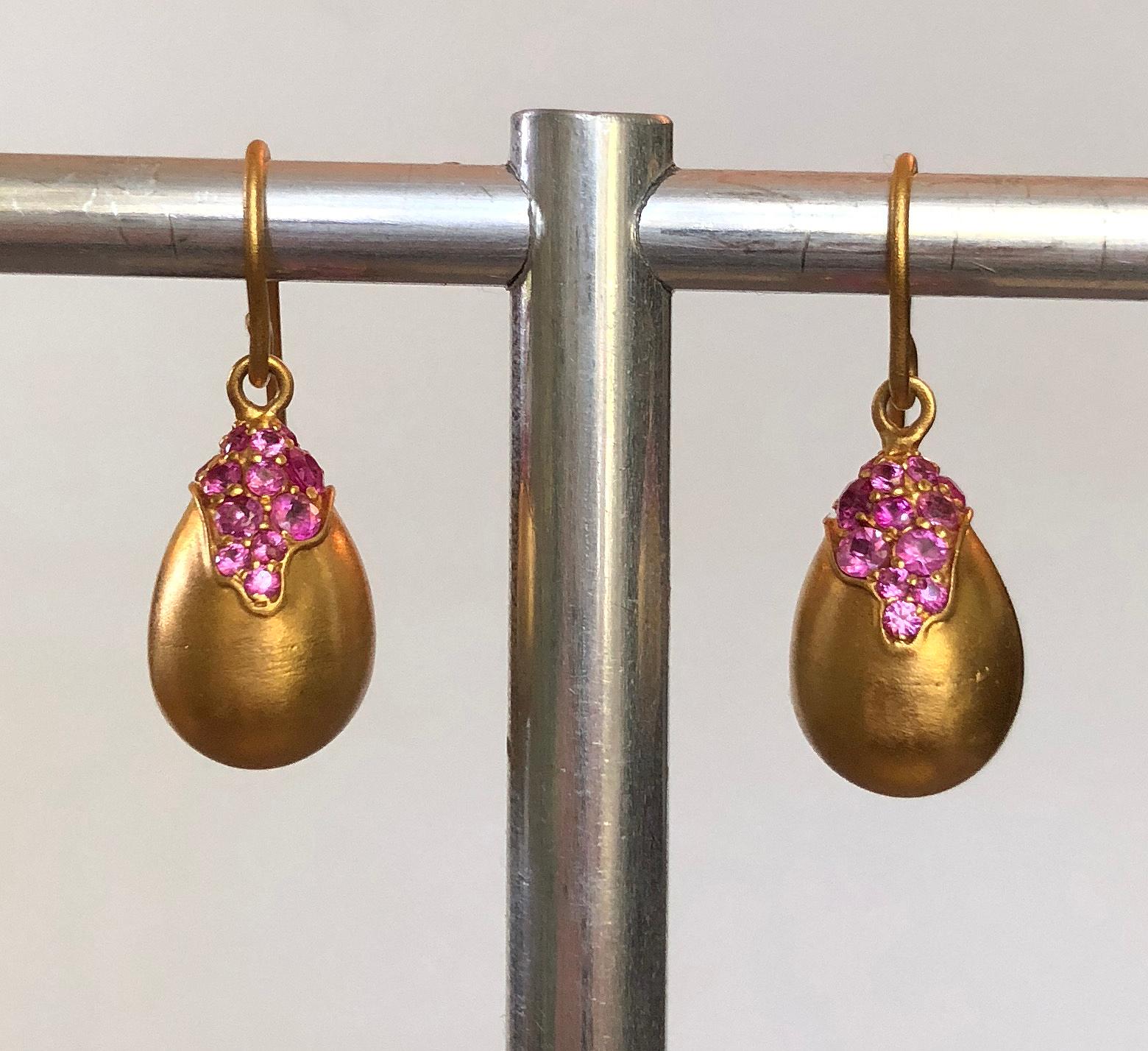 Pink Sapphire Gold Drop Earrings by Lauren Harper 1