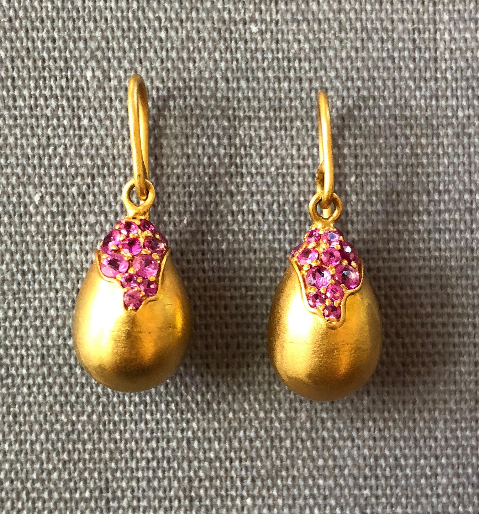 Pink Sapphire Gold Drop Earrings by Lauren Harper 2