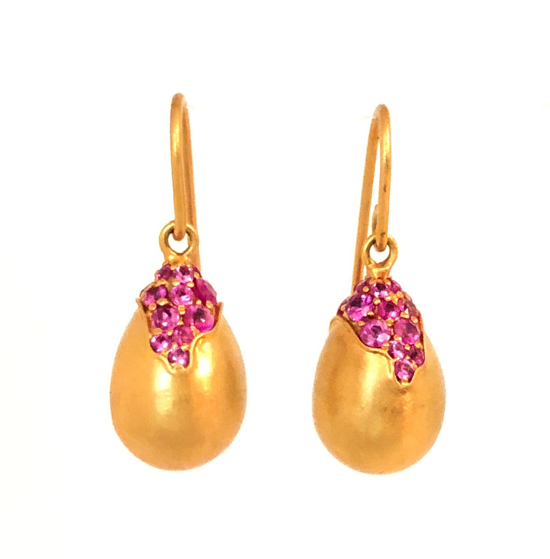 Pink Sapphire Gold Drop Earrings by Lauren Harper