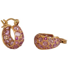 Pink Sapphire Gold Hoop Earrings by Lauren Harper