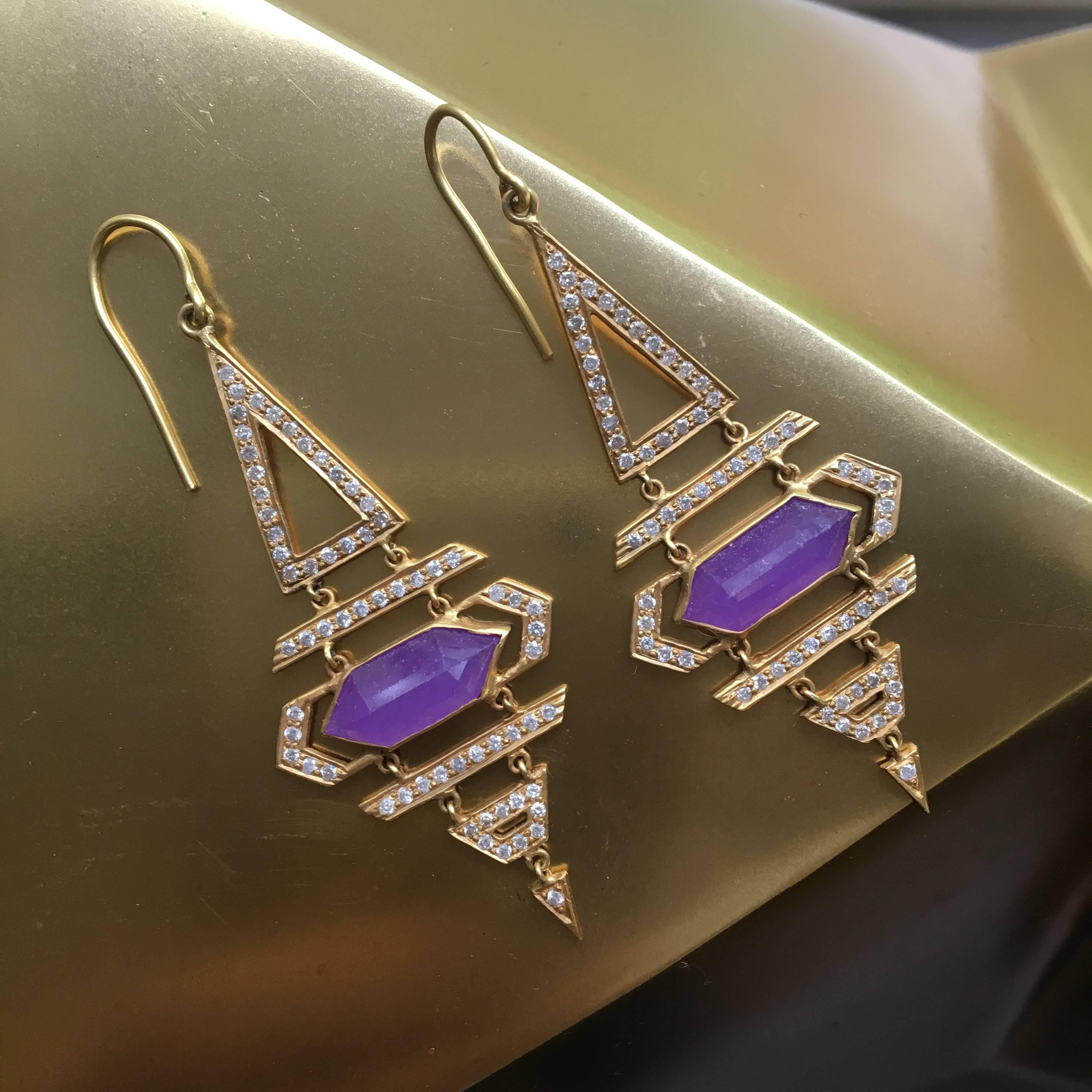 Women's Lauren Harper Purple Jade Diamond Gold Earrings