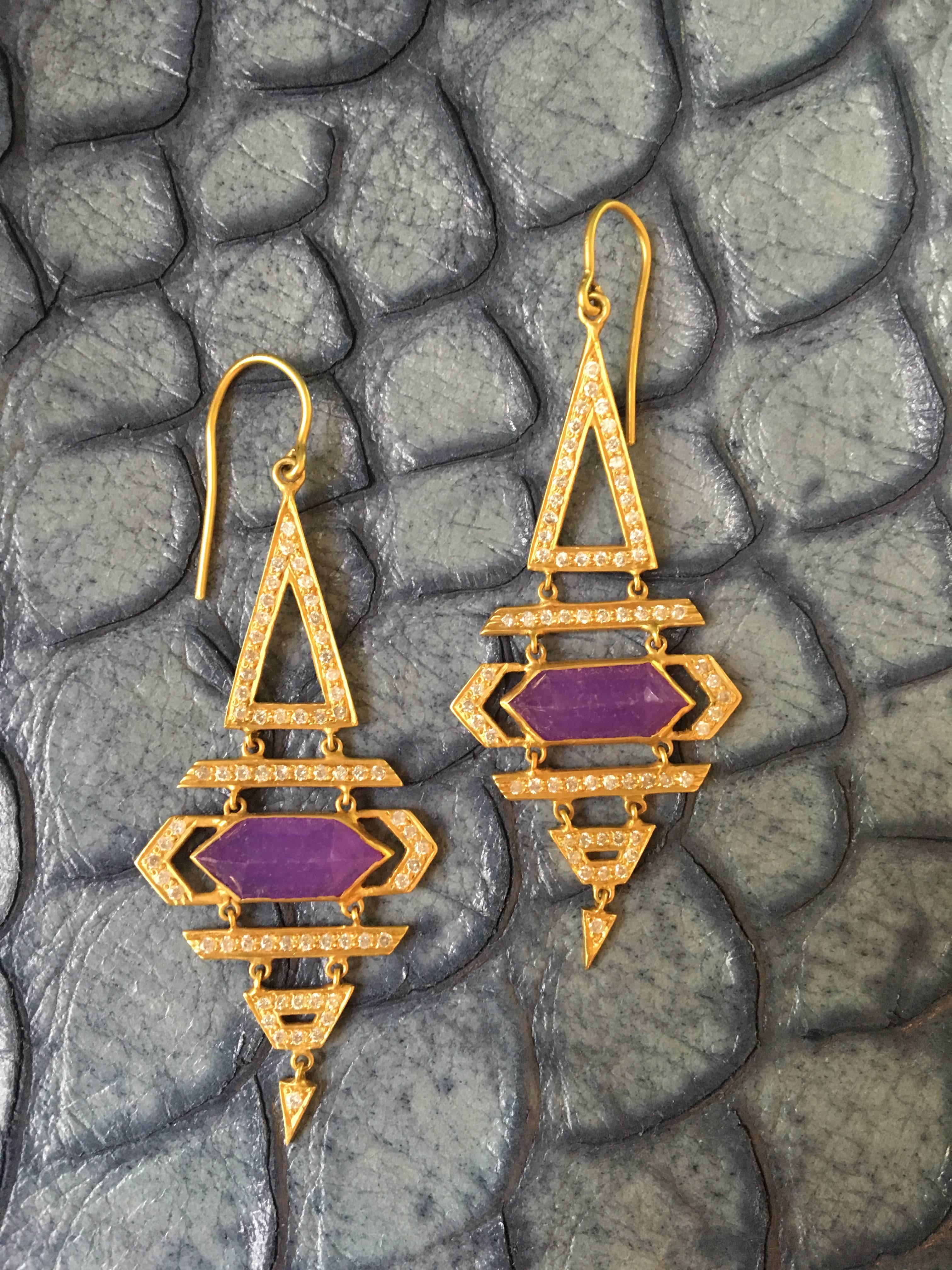 Lauren Harper Purple Jade Diamond Gold Earrings 1