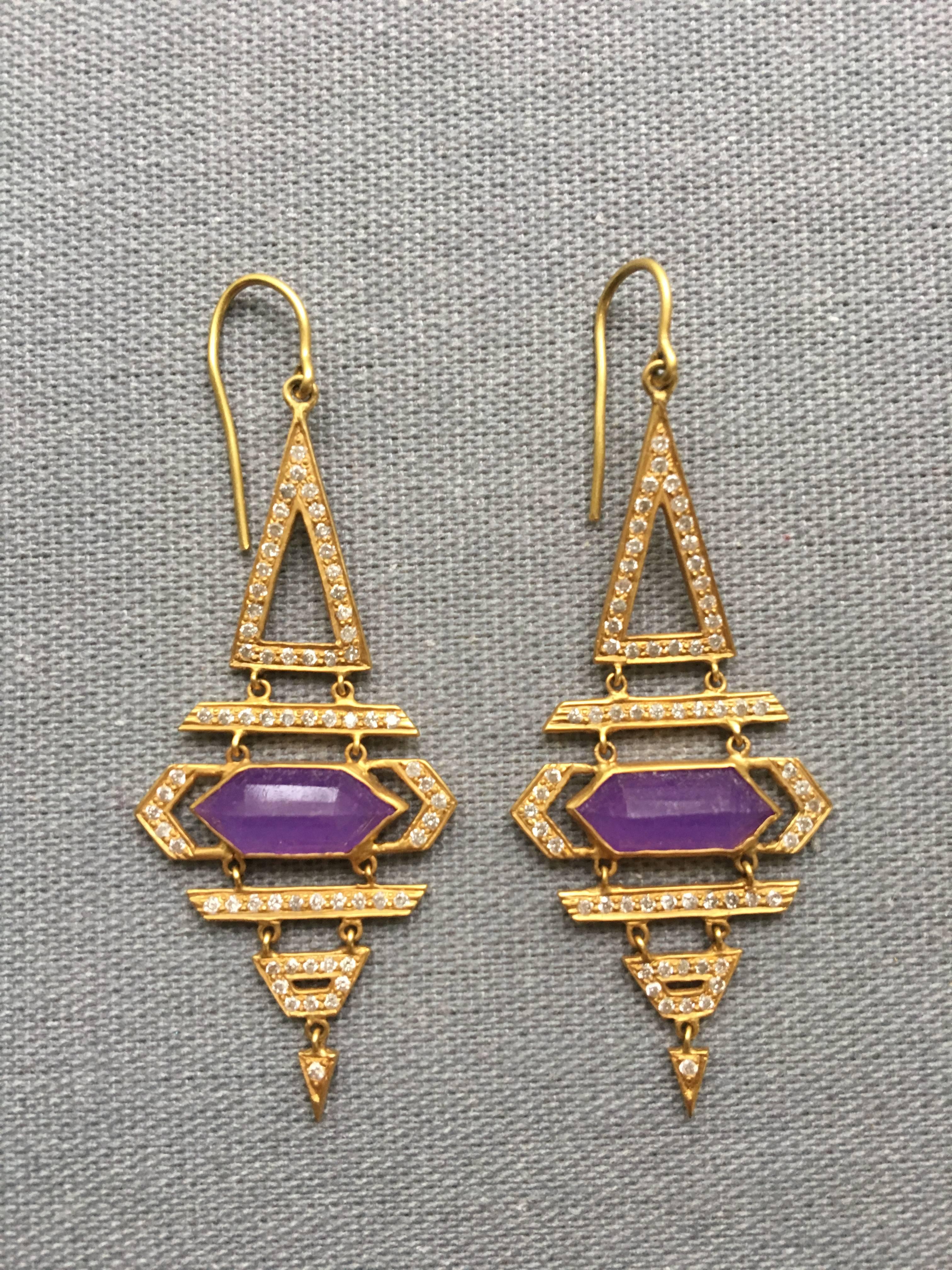 Lauren Harper Purple Jade Diamond Gold Earrings 3
