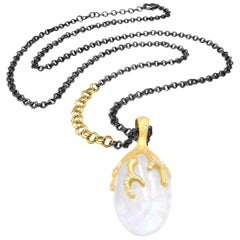 Lauren Harper Rainbow Moonstone Egg White Diamond Double Links Long Necklace