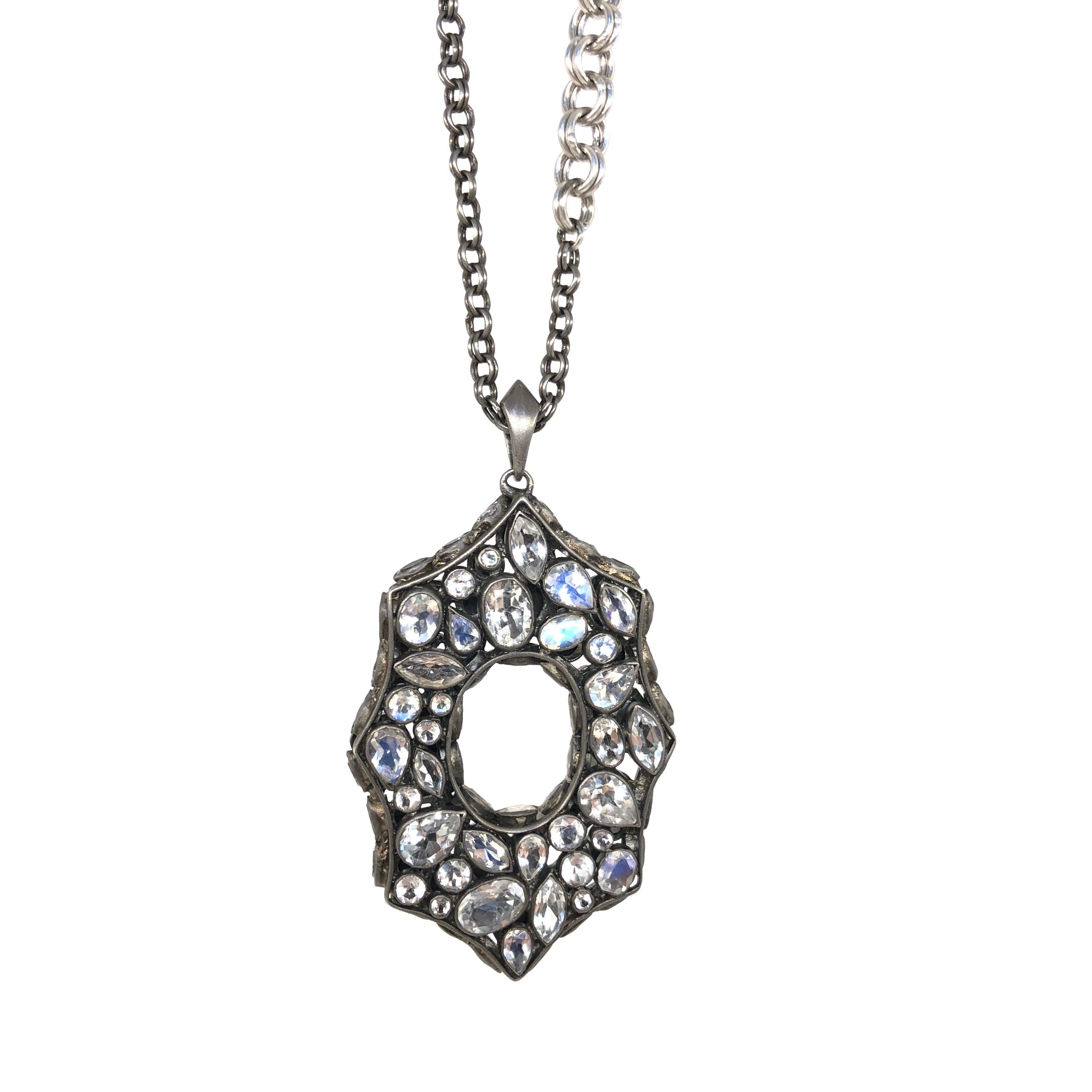 Rainbow Moonstone Spinel White Topaz Black Silver Necklace by Lauren Harper 5