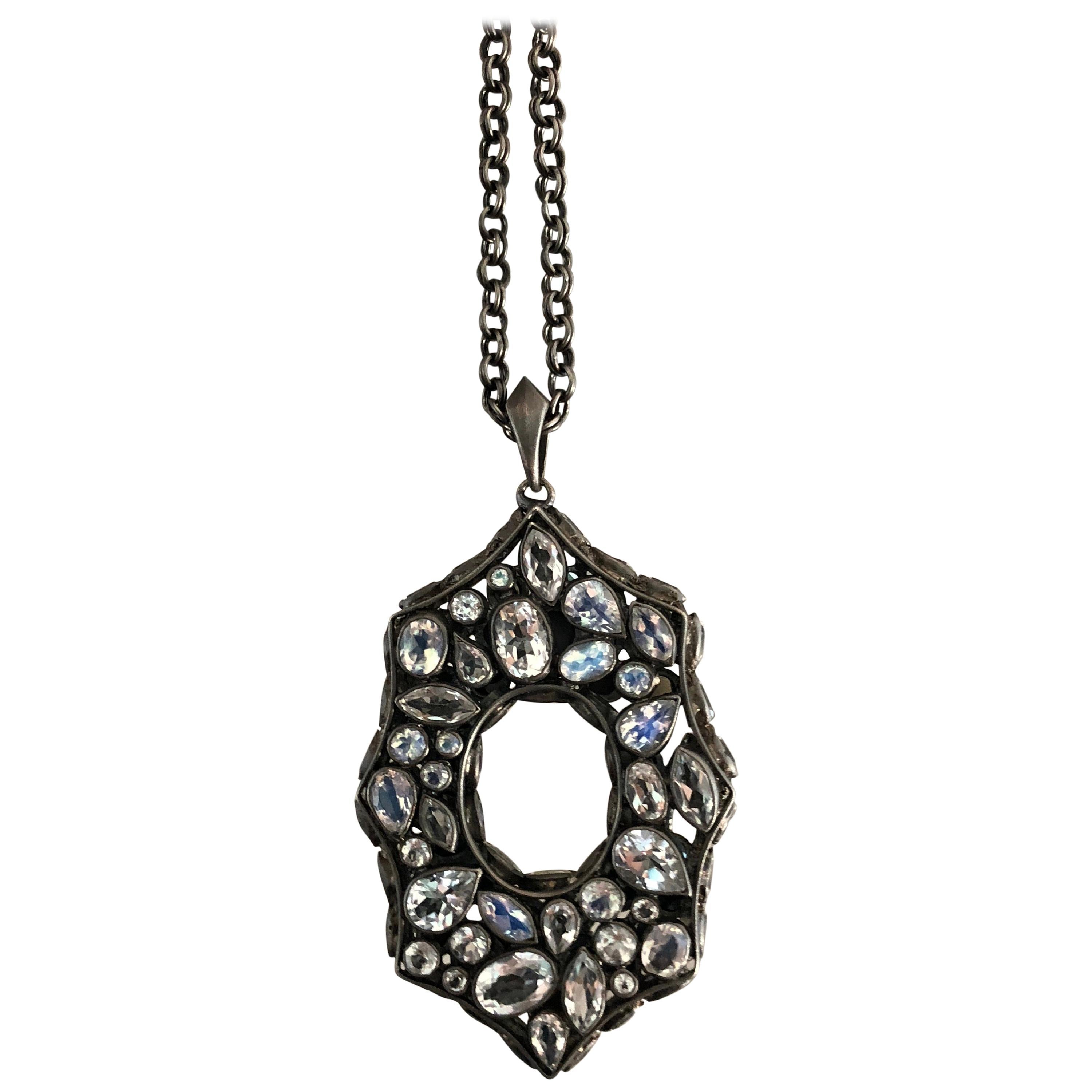 Rainbow Moonstone Spinel White Topaz Black Silver Necklace by Lauren Harper