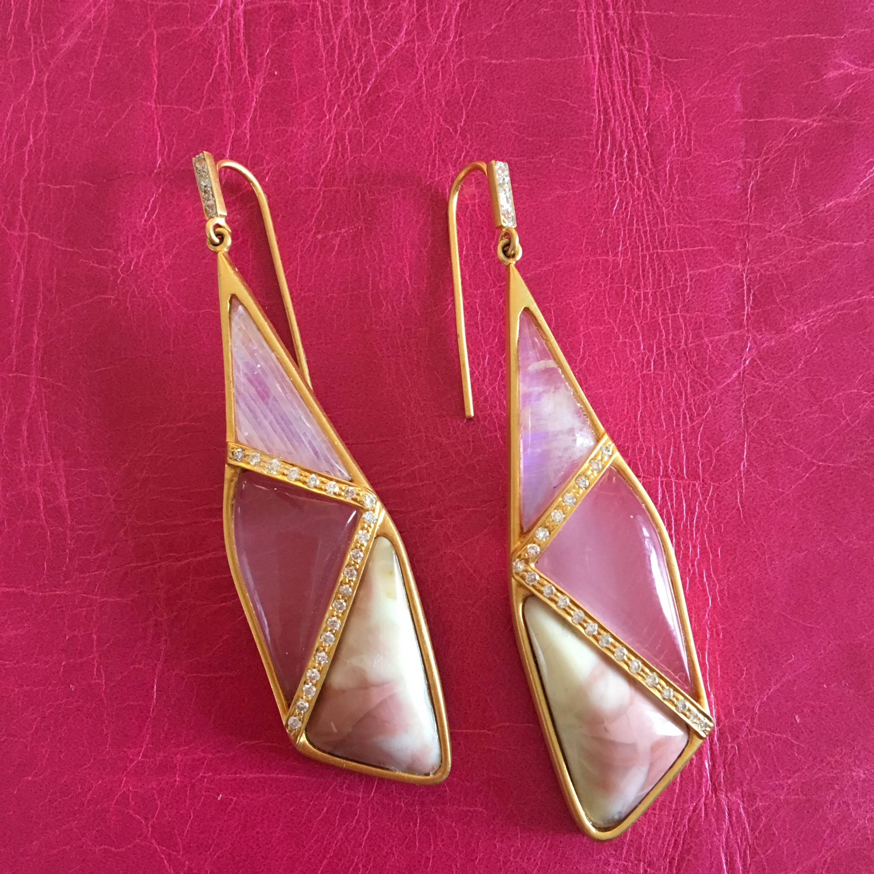 Women's Lauren Harper Rose Quartz Moonstone Pink Agate Diamond Earrings