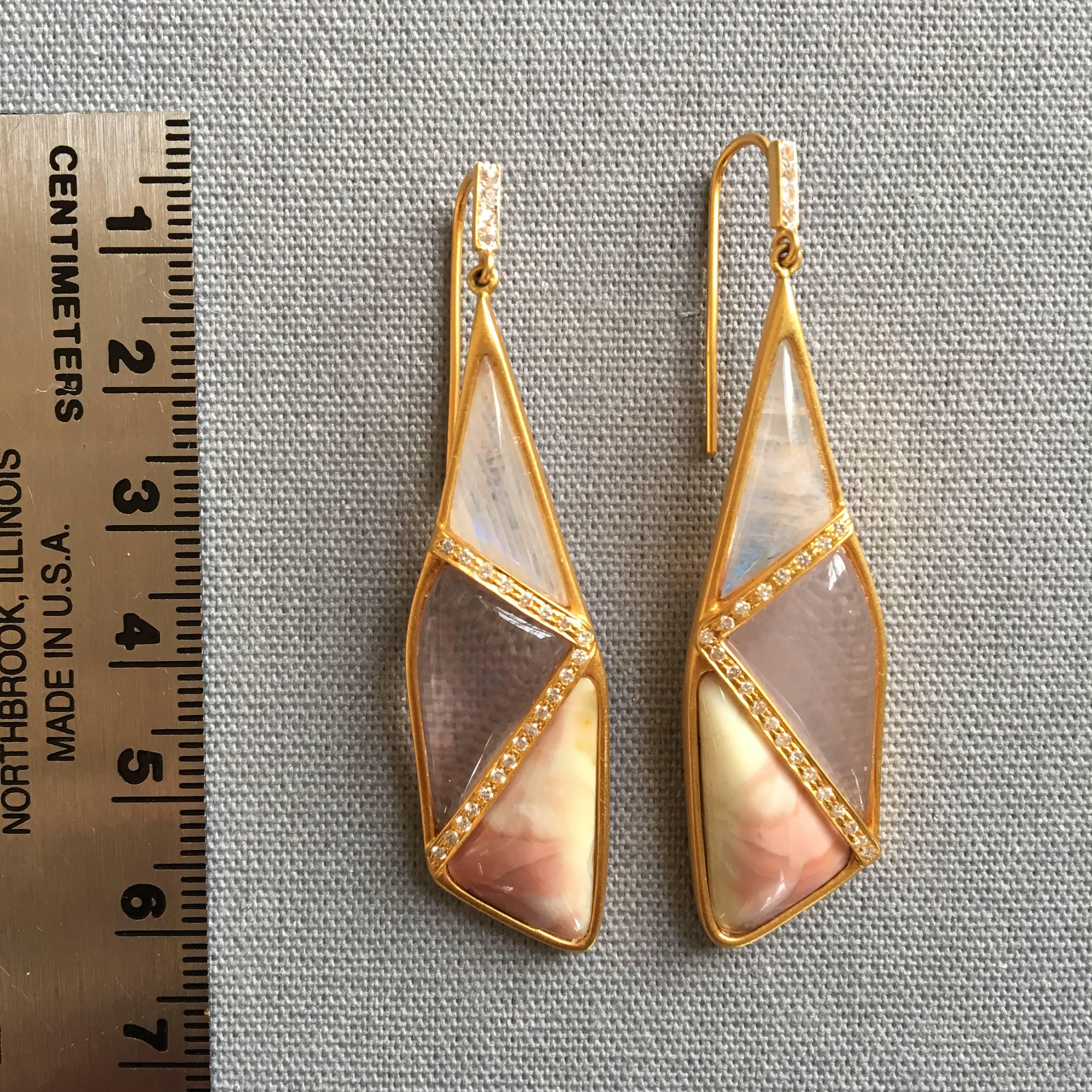 Lauren Harper Rose Quartz Moonstone Pink Agate Diamond Earrings 1