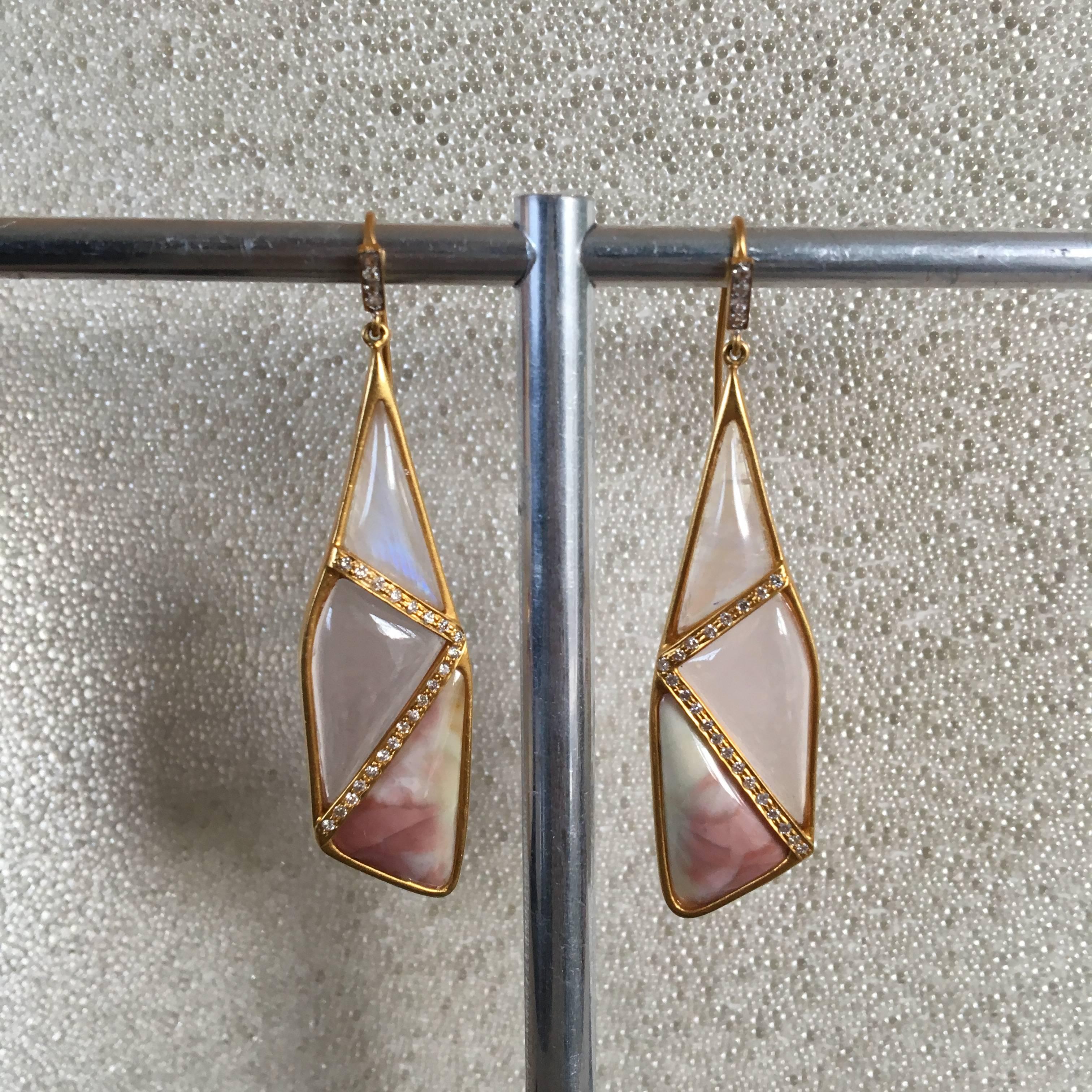 Lauren Harper Rose Quartz Moonstone Pink Agate Diamond Earrings 2