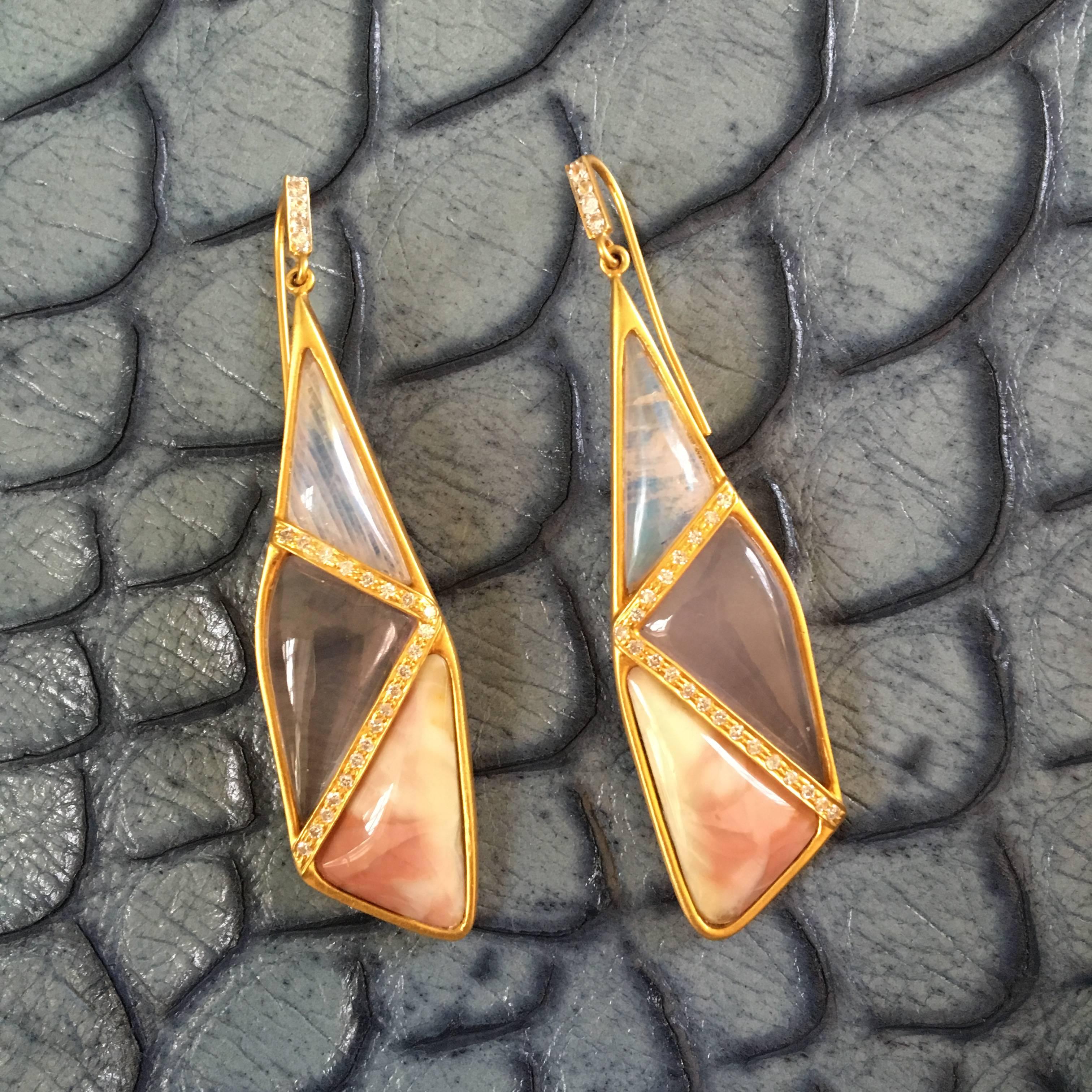 Lauren Harper Rose Quartz Moonstone Pink Agate Diamond Earrings 4