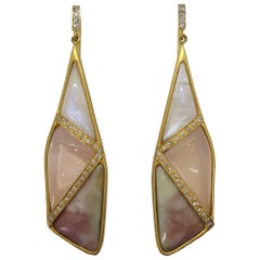 Lauren Harper Rose Quartz Moonstone Pink Agate Diamond Earrings