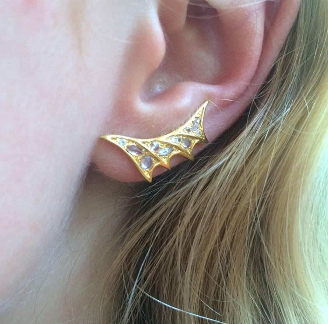 Contemporary Lauren Harper White Sapphires, 18 Karat Gold Stud Earrings