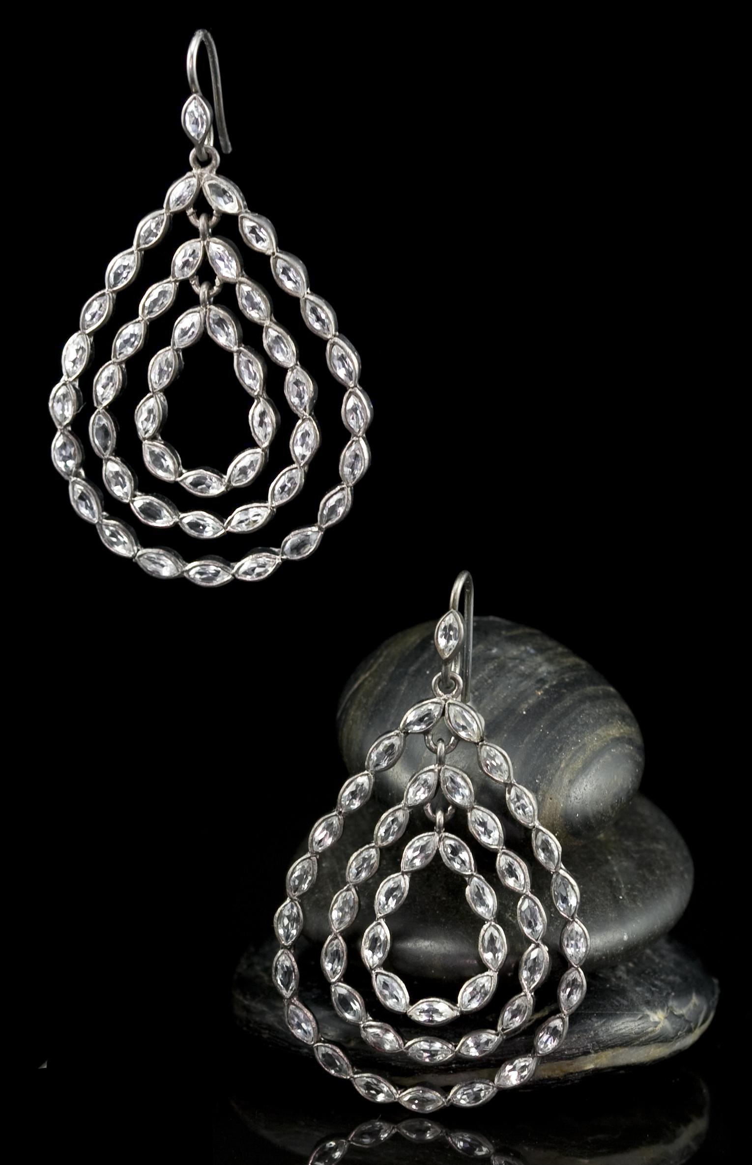 oxidized sterling silver white topaz dangle earrings
