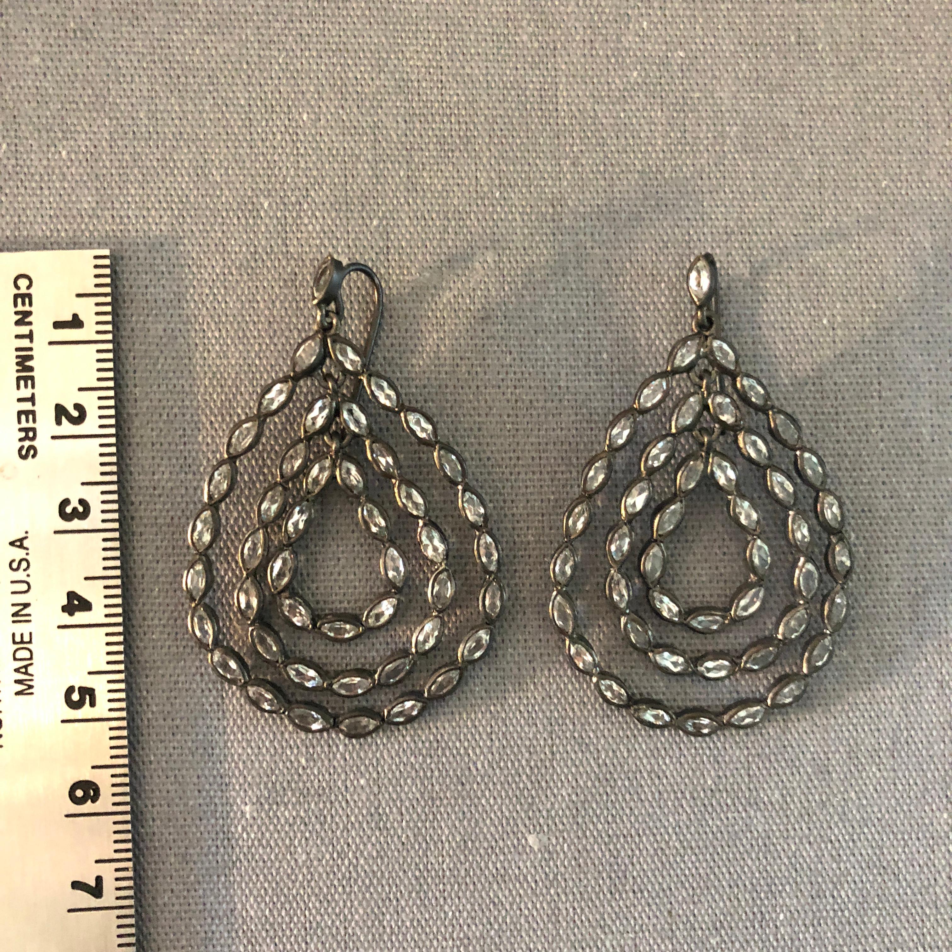 White Topaz and Black Silver Pear Drop Earrings by Lauren Harper For Sale 2