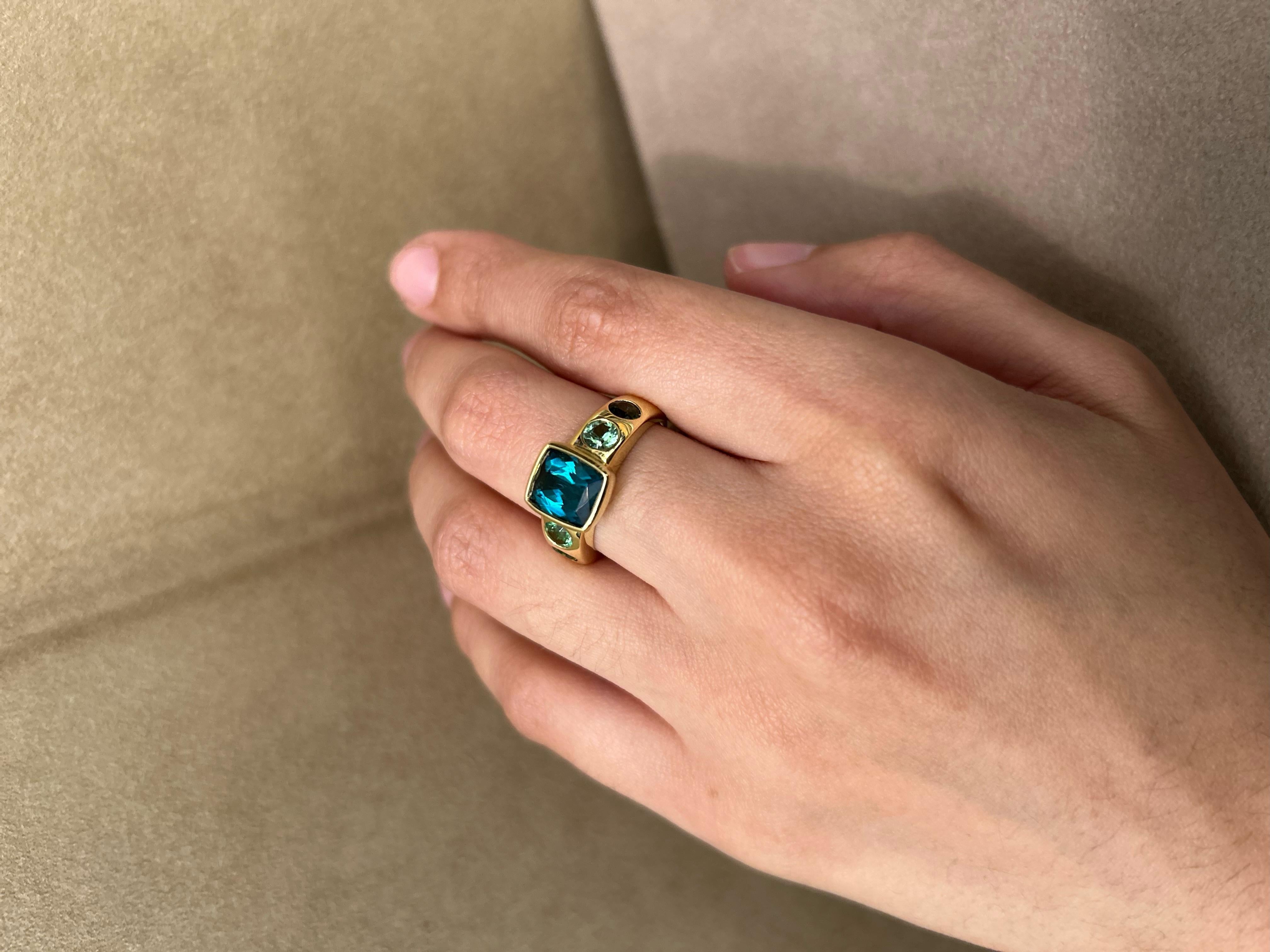 Lauren K 18K Yellow Gold Blue Tourmaline Jezebel Ring, Size 7 In New Condition For Sale In Carmel By The Sea, CA