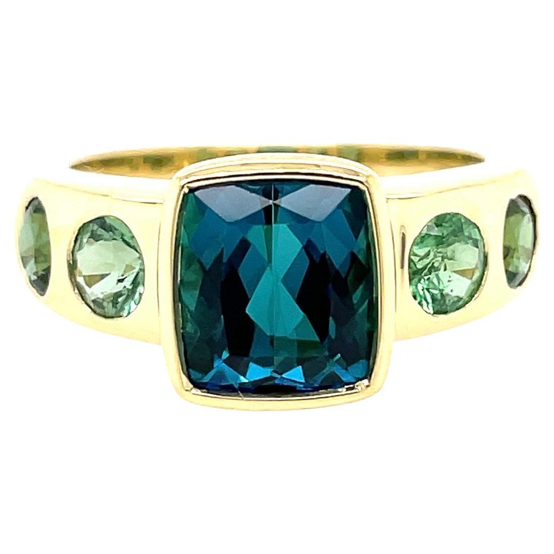 Lauren K 18K Yellow Gold Blue Tourmaline Jezebel Ring, Size 7 For Sale