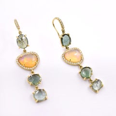Lauren K. 9.10 Carat Green Tourmaline and Faceted Opal Dangle Earrings 18K Gold