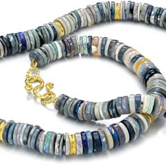 Australian Opal Disc Yellow Gold Wheel One-of-a-Kind Graduated Necklace