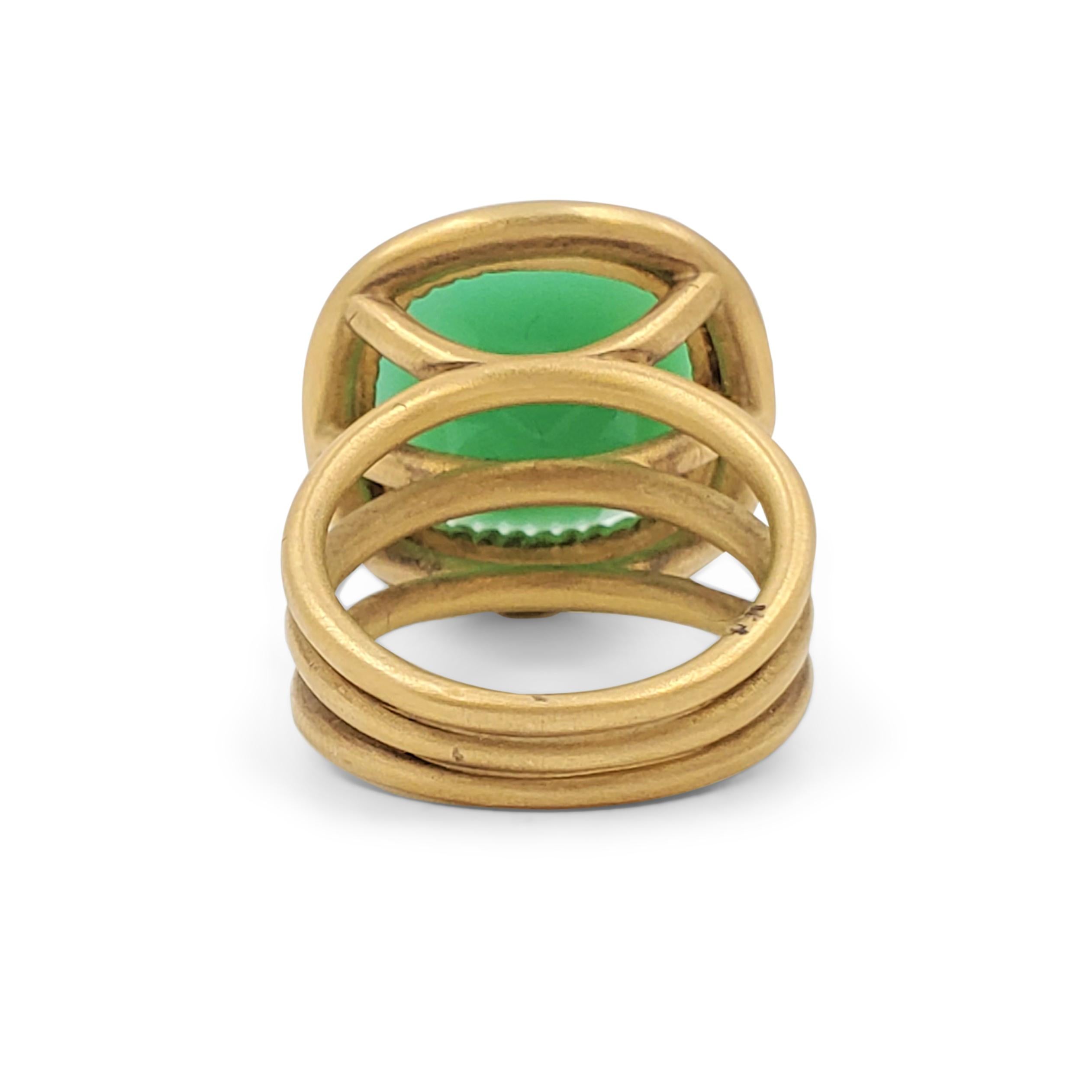 Lauren K. Yellow Gold Chrysoprase and Diamond Ring In Excellent Condition In New York, NY