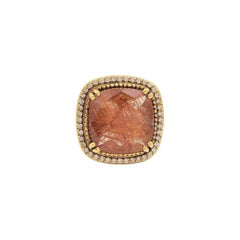 Lauren K. Yellow Gold Rutilated Quartz and Diamond Ring