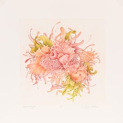 Roseate Delights - Color Etching of Underwater Sea and Plant Life Red Orange