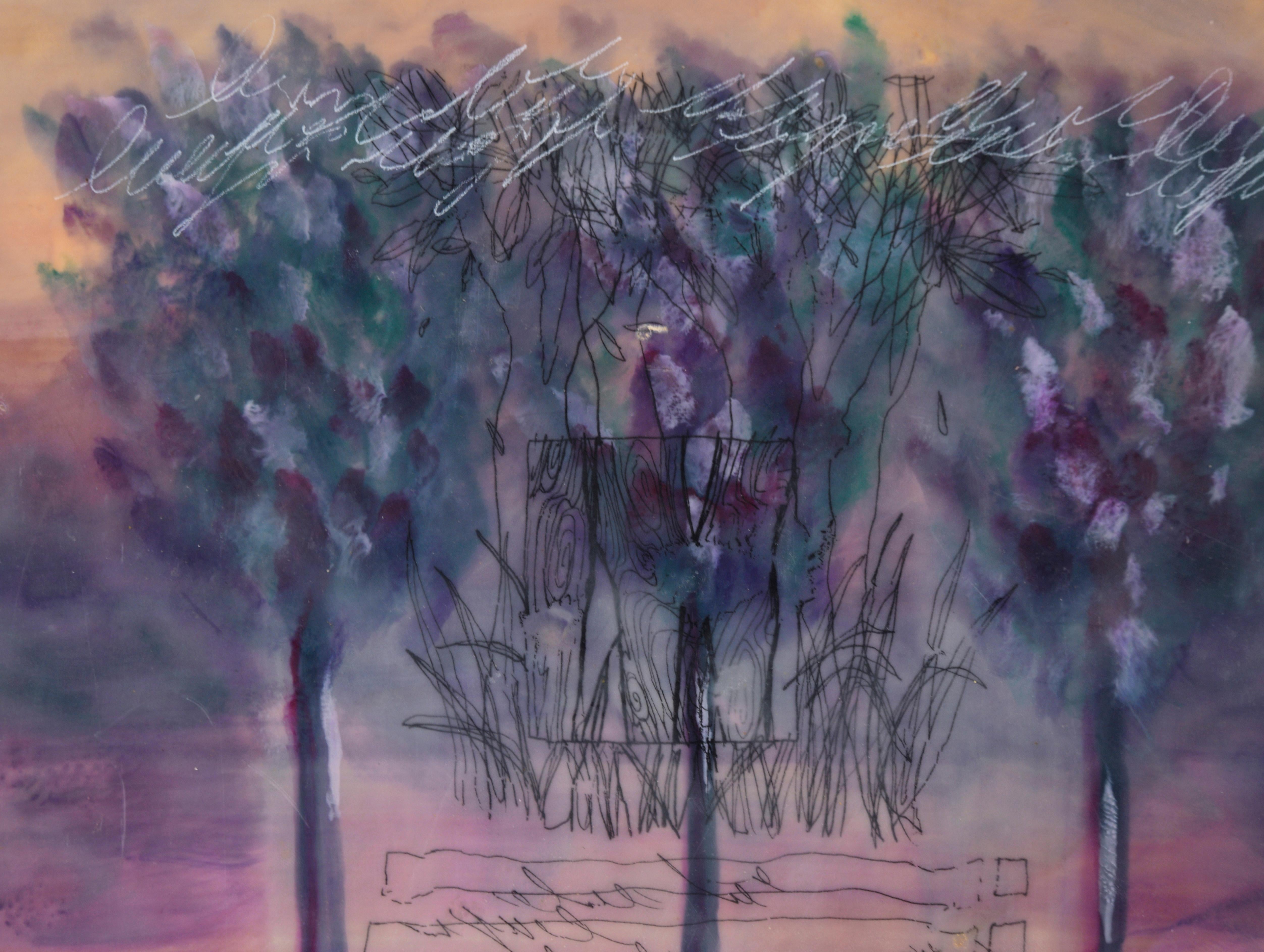« Elle n'est pas là » II - Paysage abstrait - Gris Landscape Painting par Lauren Ohlgren