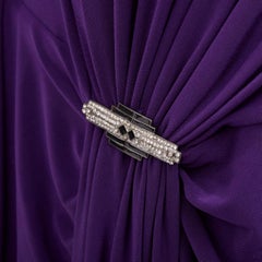 LAUREN purple jersey silver strass buckle drape grecian evening gown US12 XXL