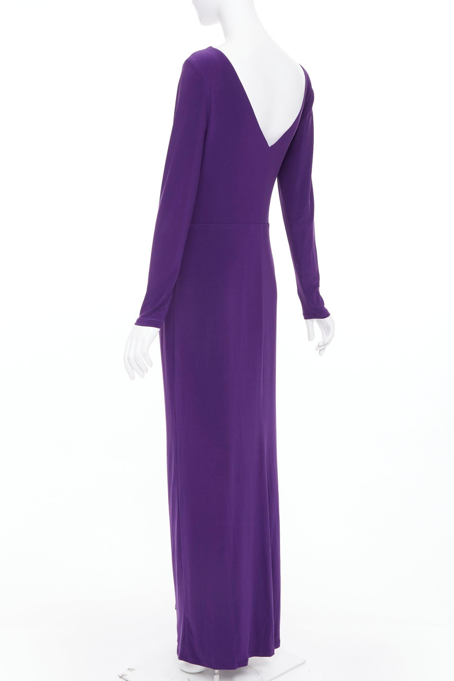 LAUREN abito da sera greco in jersey viola con fibbie e strass d'argento US12 XXL in vendita 1