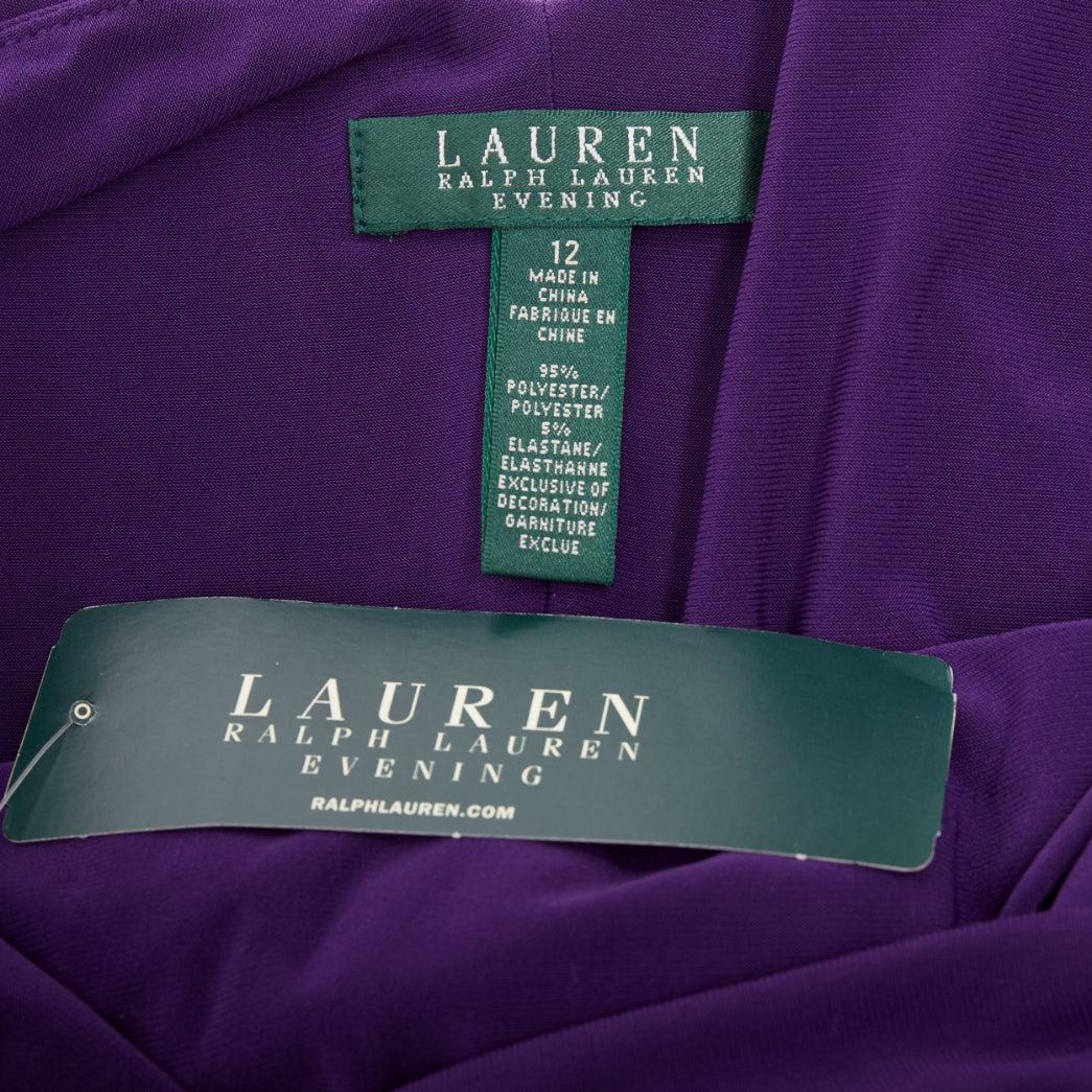 LAUREN abito da sera greco in jersey viola con fibbie e strass d'argento US12 XXL in vendita 3