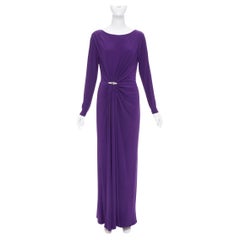LAUREN purple jersey silver strass buckle drape grecian evening gown US12 XXL