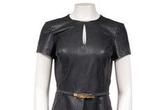 Lauren Ralph Lauren Belted Stretch Leather Fit & Flare Dress Navy Size US 4