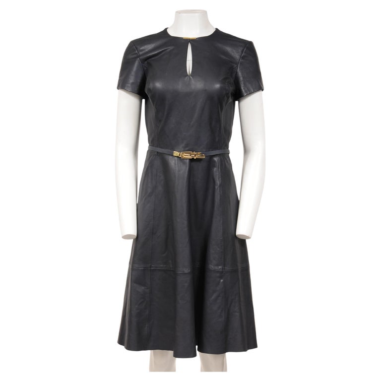 ralph lauren black leather dress Ralph Lauren Leather Fit and Flare Dress