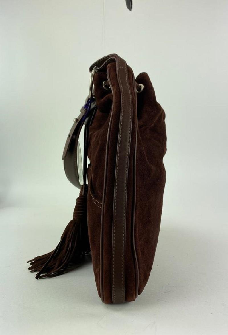 Black Lauren Ralph Lauren Brown Suede Drawstring Tassel Bucket Shoulder Bag 8RLL1127 For Sale