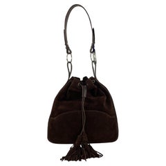 Vintage Lauren Ralph Lauren Brown Suede Drawstring Tassel Bucket Shoulder Bag 8RLL1127