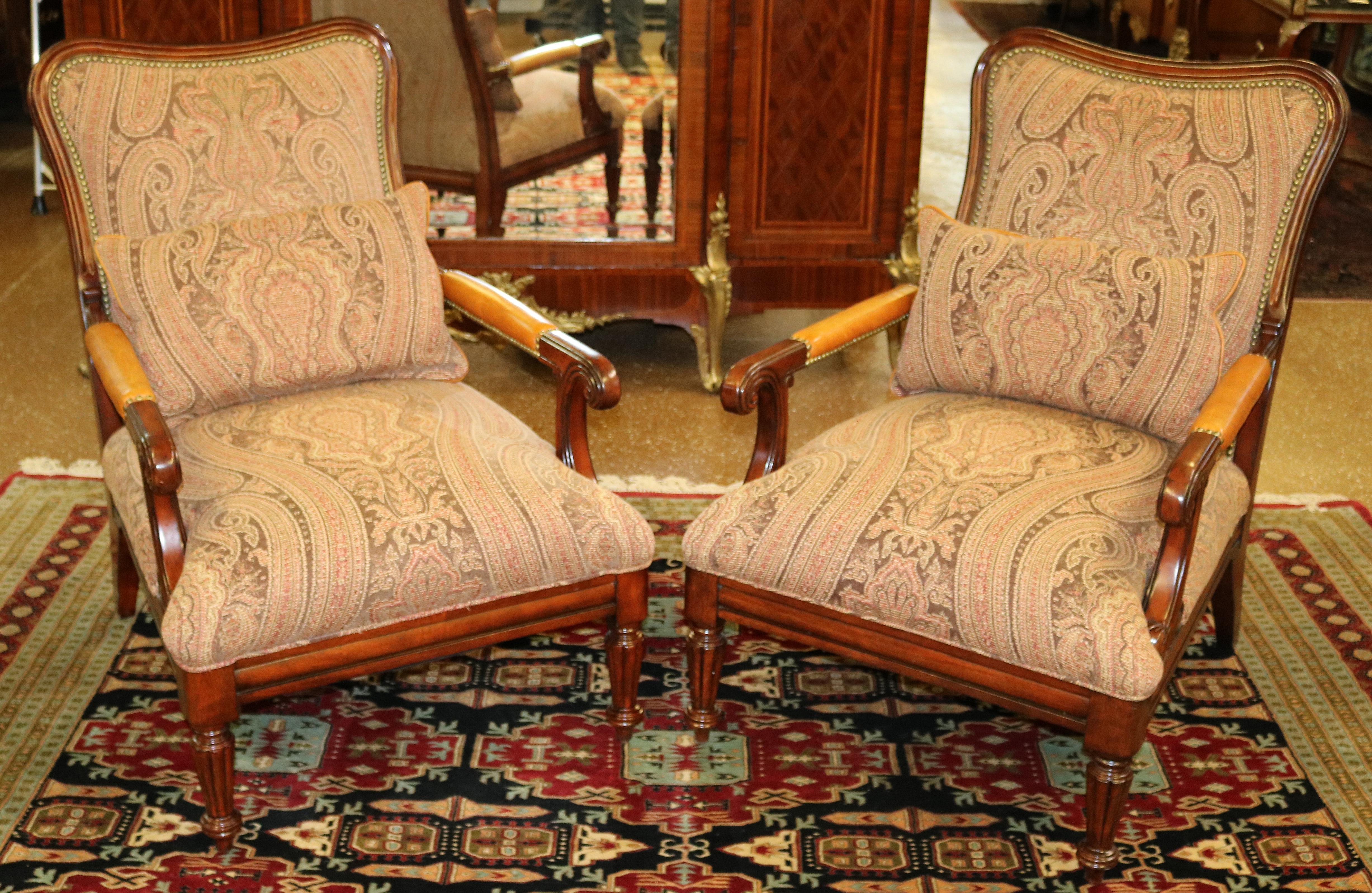 Lauren Ralph Lauren Regency Style Oversized Club Lounge Chairs Pair
Measures
38 inches H x 28 inches W x 29 1/4 inches x D 18 1/5 inches SH 