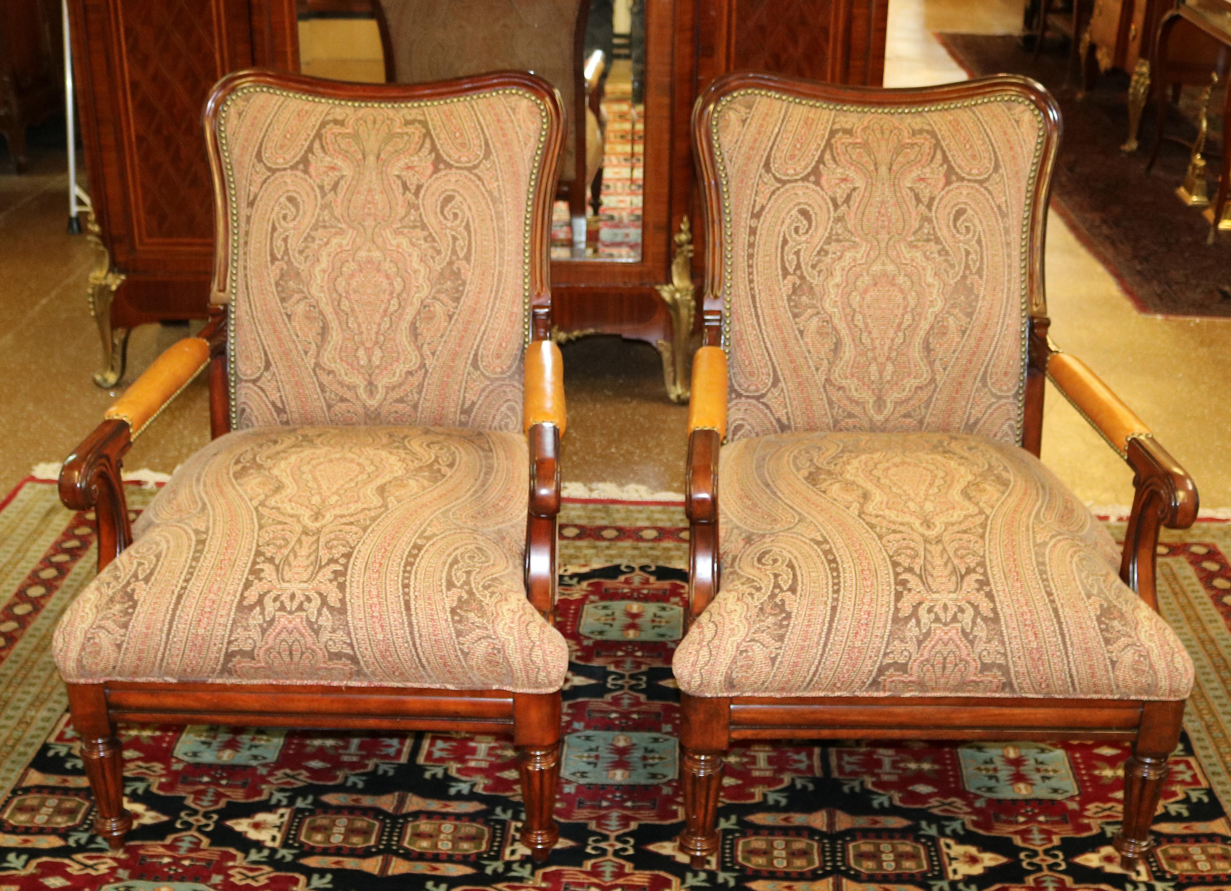 American Lauren Ralph Lauren Regency Style Oversized Club Lounge Chairs Pair For Sale