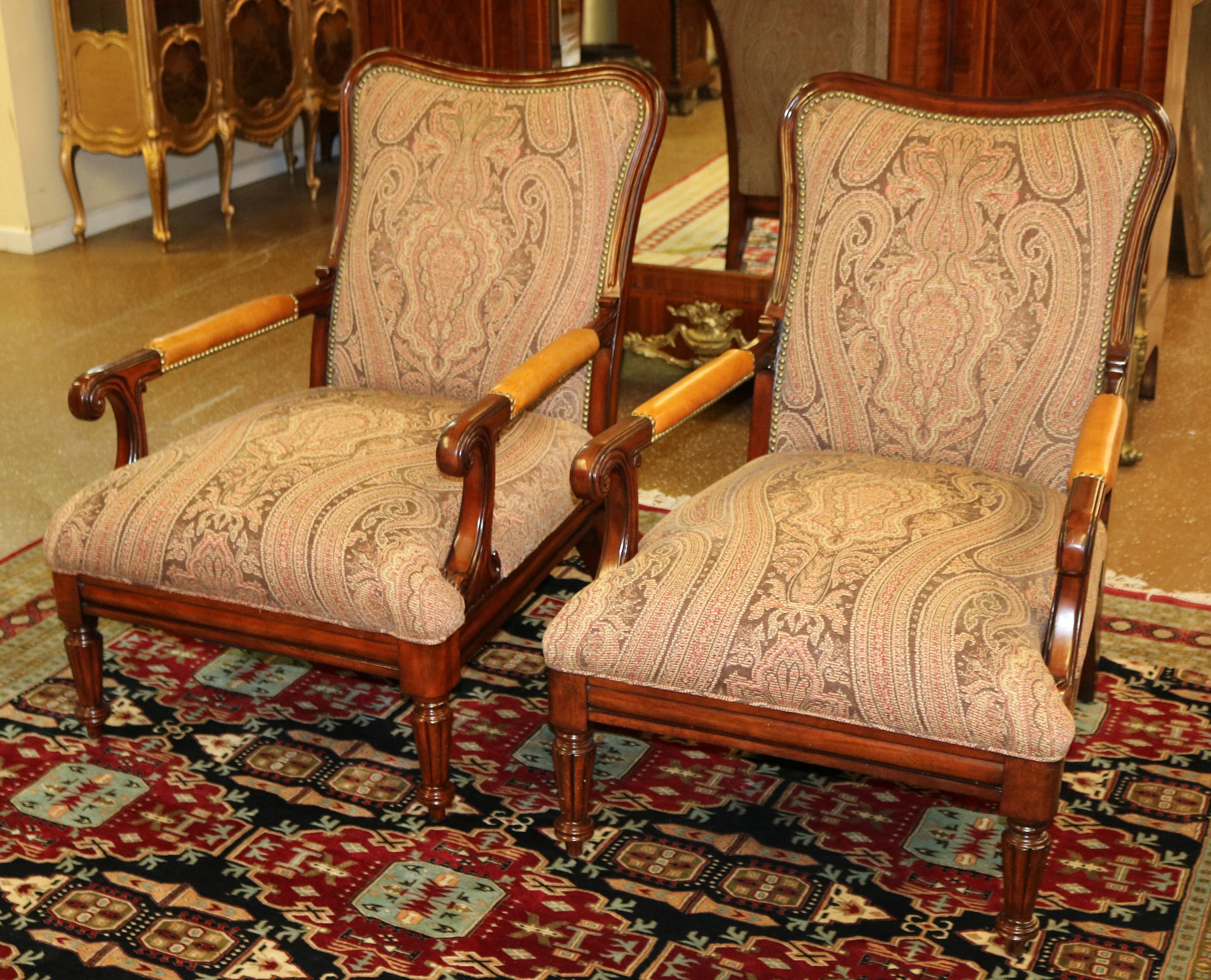 Carved Lauren Ralph Lauren Regency Style Oversized Club Lounge Chairs Pair For Sale