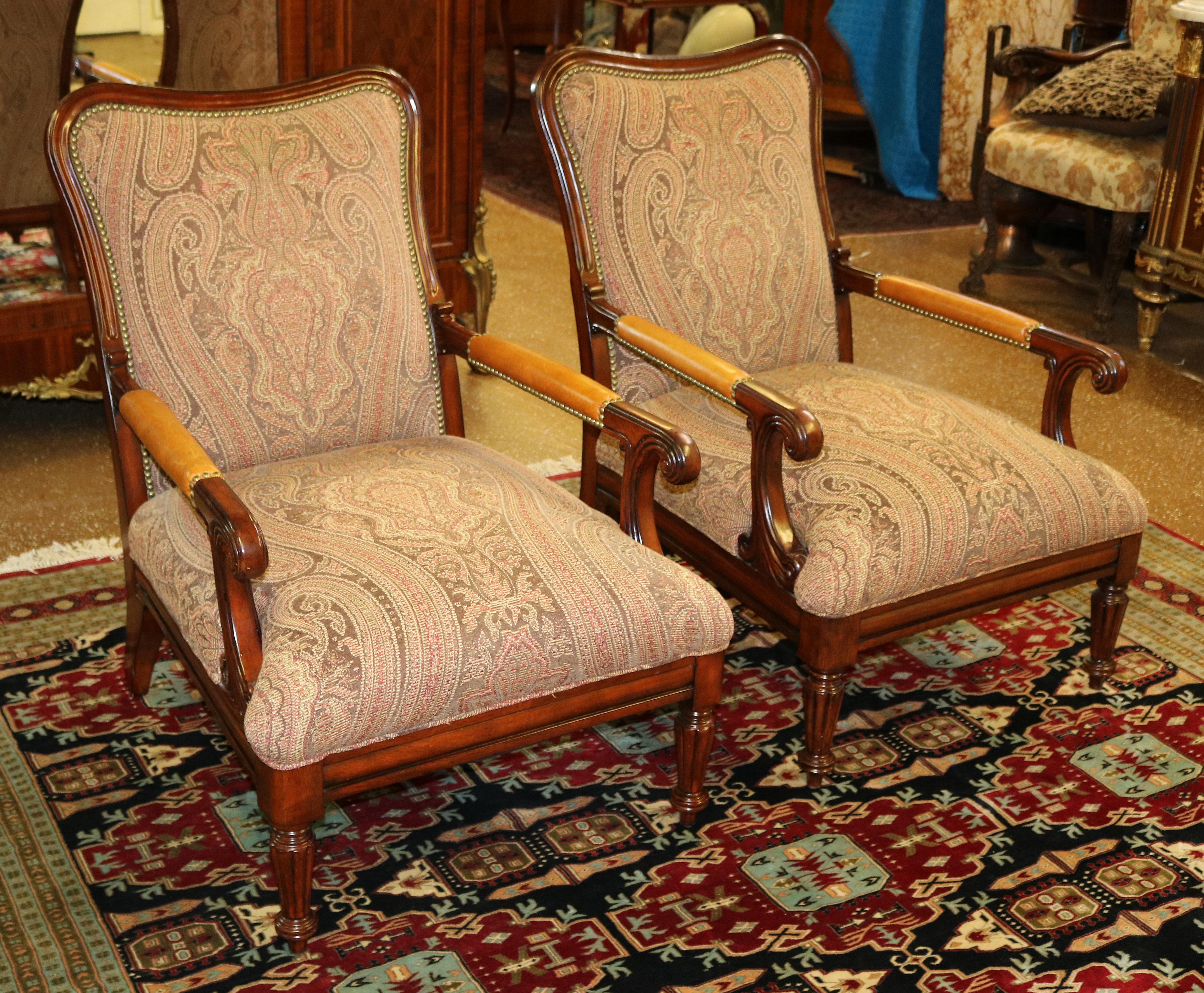 Lauren Ralph Lauren Regency Style Oversized Club Lounge Chairs Pair In Good Condition For Sale In Long Branch, NJ