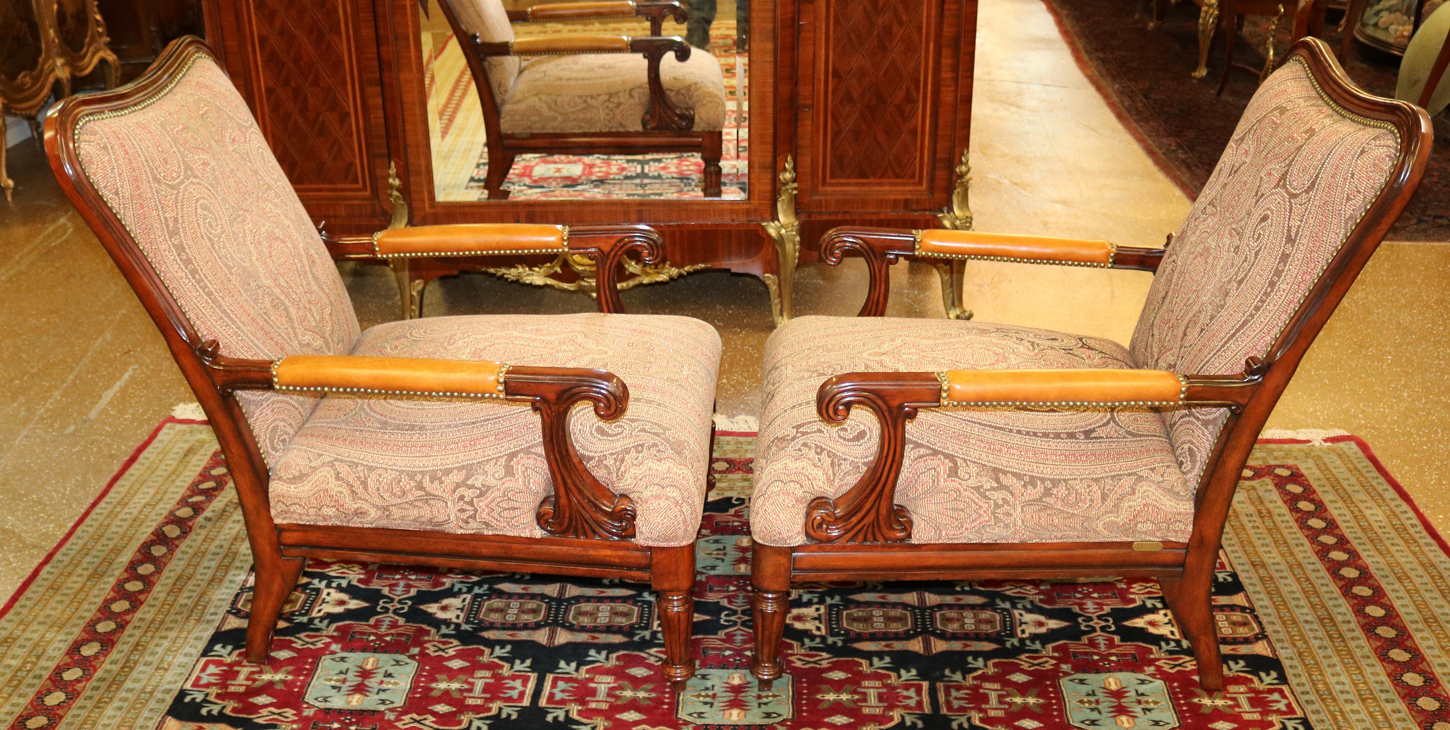 Wood Lauren Ralph Lauren Regency Style Oversized Club Lounge Chairs Pair For Sale