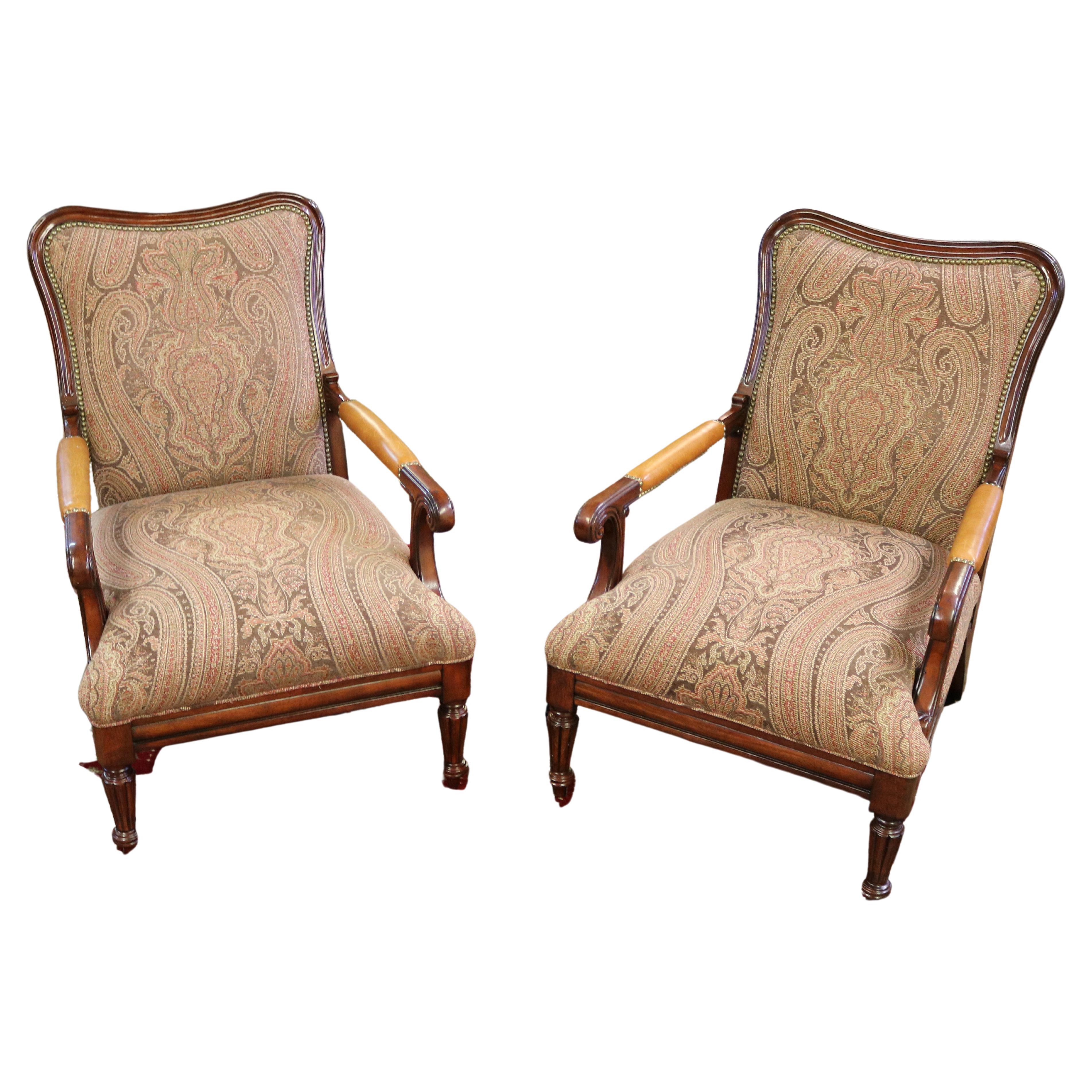 Lauren Ralph Lauren Regency Style Oversized Club Lounge Chairs Pair For Sale