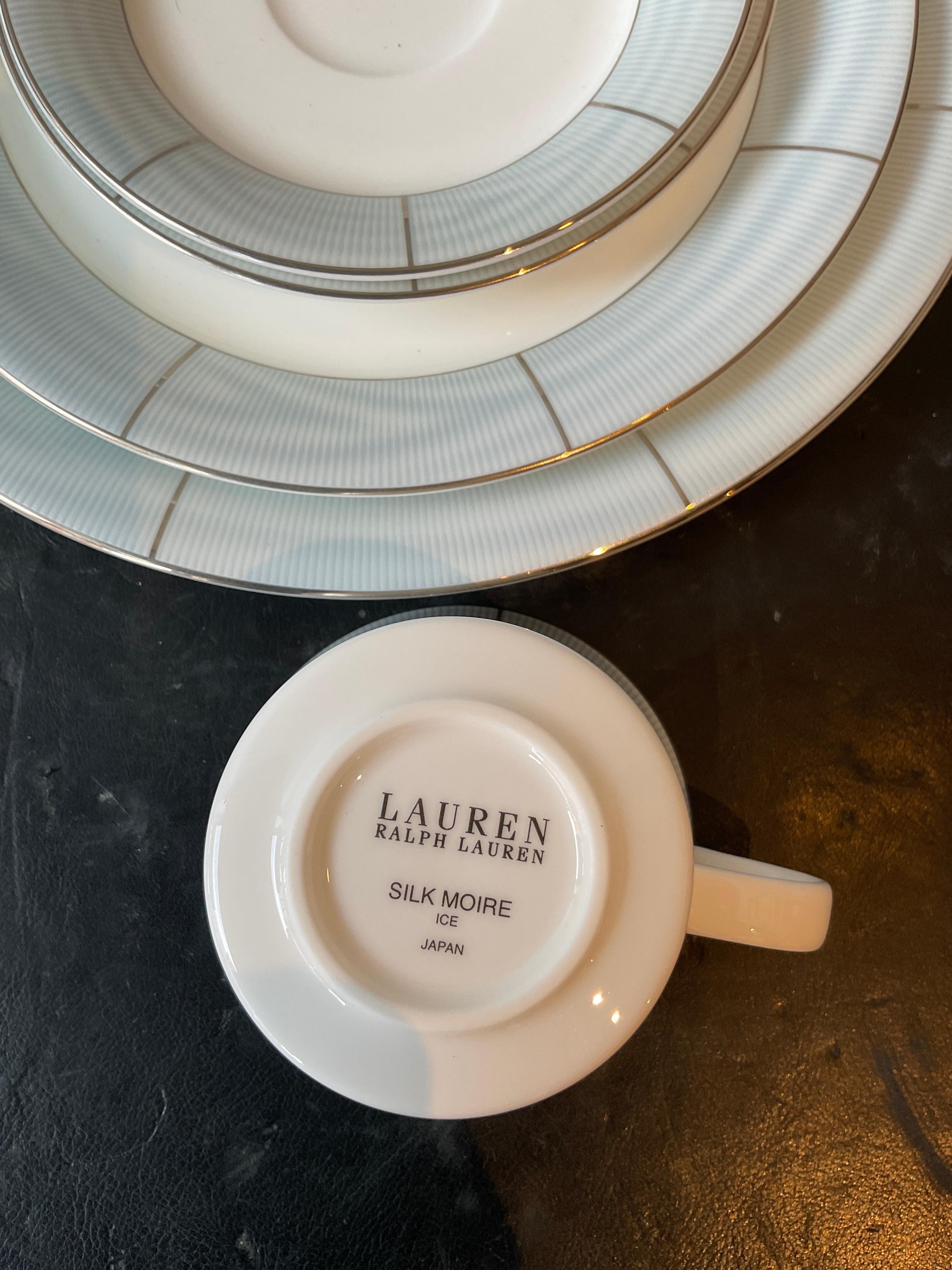 Ceramic Lauren Ralph Lauren Silk Moire Ice Dinnerware Set 44 pieces For Sale