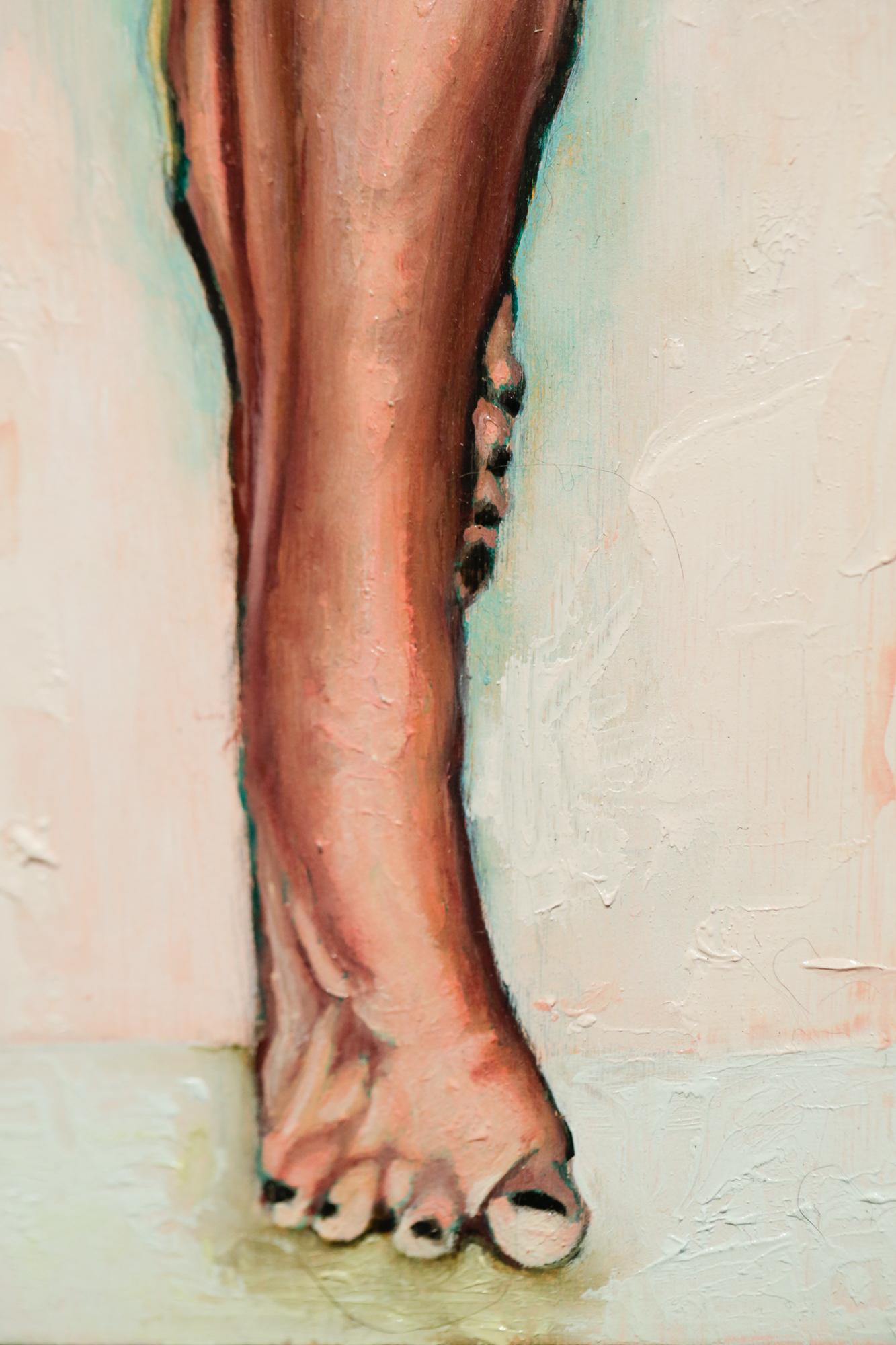 Il s'agit d'une peinture à l'huile originale sur panneau de Lauren Rinaldi mesurant 12in x 6in. 

Le travail de Lauren Rinaldi se situe dans l'espace où l'objectivation, le pouvoir féminin et l'autonomisation sexuelle se croisent et se confondent.