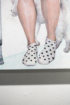 "Constant Convalescence", Figurative, Oil Painting, Cat, Legs, Crutches