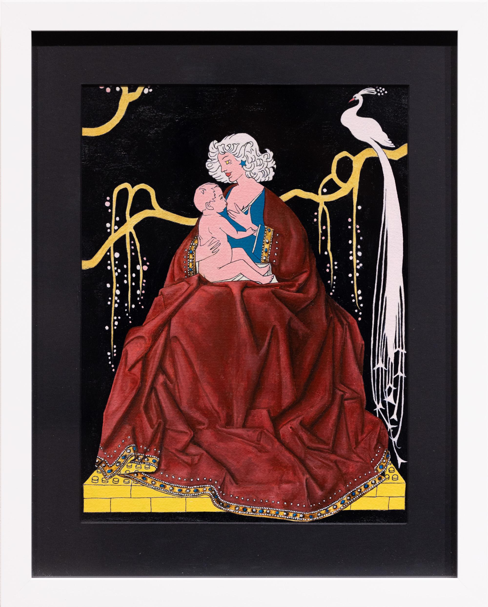 "Lego Madonna" Nostalgia et histoire de l'art Madonna au paon - Painting de Lauren Rinaldi