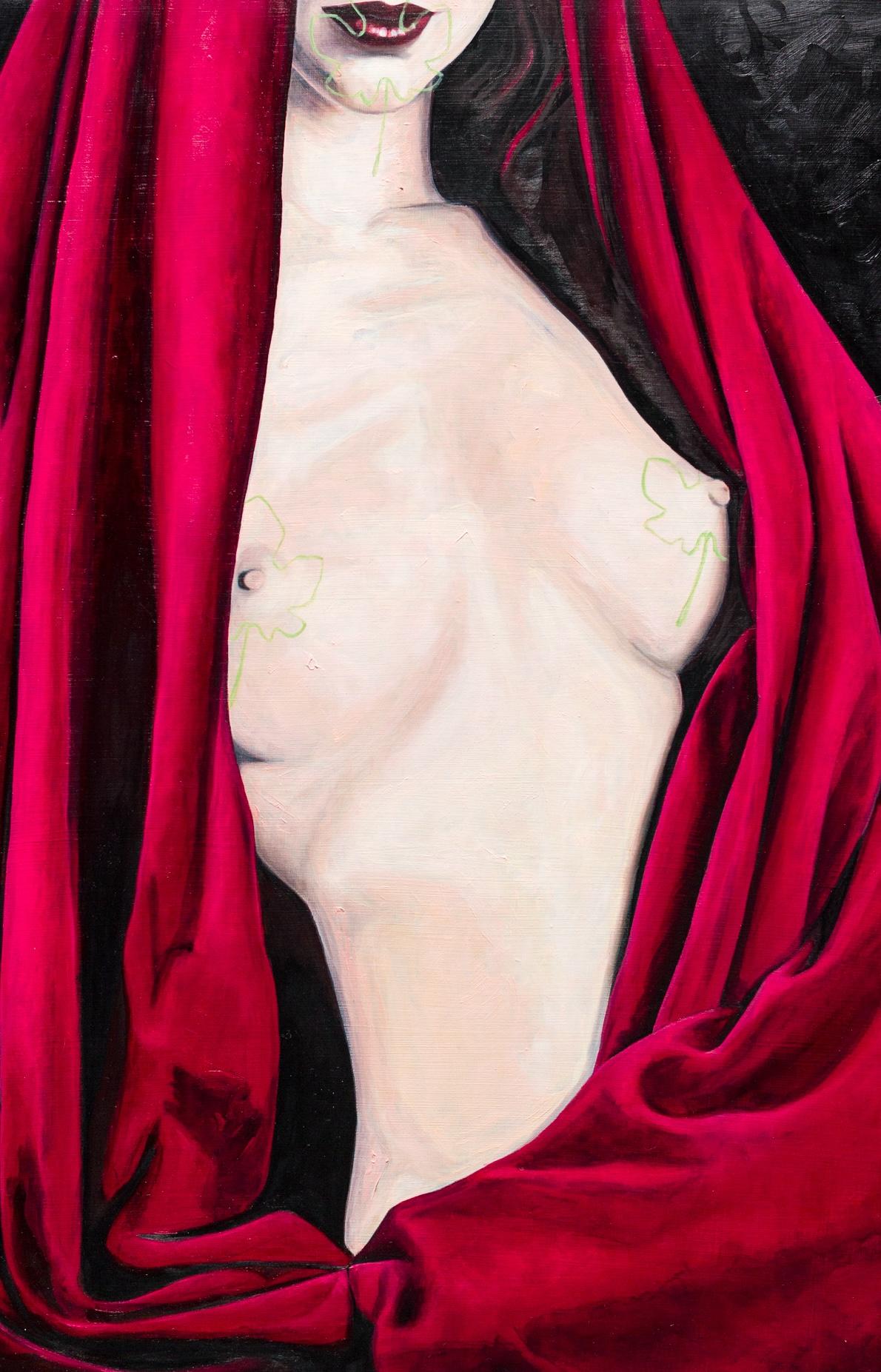 « Paradox », femme nue portant un rouge à lèvres et un cravate rouge en vente 3