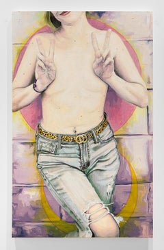 "Peace" Contemporary Punk Nude Oil Painting by Lauren Rinaldi