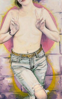 "Peace" Contemporary Punk Nude Oil Painting by Lauren Rinaldi