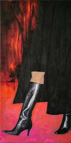 "Interrogatorio romanzato", pittura ad olio figurativa, gambe, Condoleezza Rice